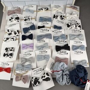 Lone Star Denim Hair Bows Scrunchies Lot Girls Upcycled Clips Cow Print